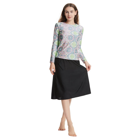 Women Modest Muslim Swimwear Long Sleeve Burkinis Conservative 3pcs Hijab+Tops+Skirt Swimsuits Sunprotected Moslim Zwemkleding