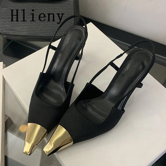 Hlieny Spring Street Style Back Strap Pumps Women Sexy Splicing Pointed Toe Elegant Thin Low Heels Mule Party Dress Shoes Sandal