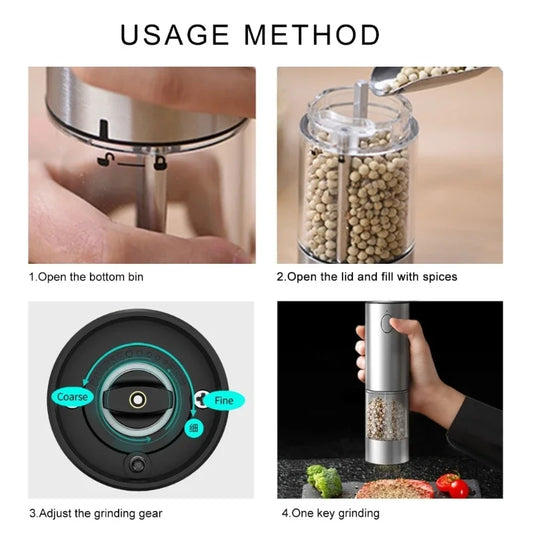 USB Rechargeable Salt Grinder Peppers Spices Mill Adjustable Coarseness Mills Electric Automatic Salt and Pepper Grinder Set