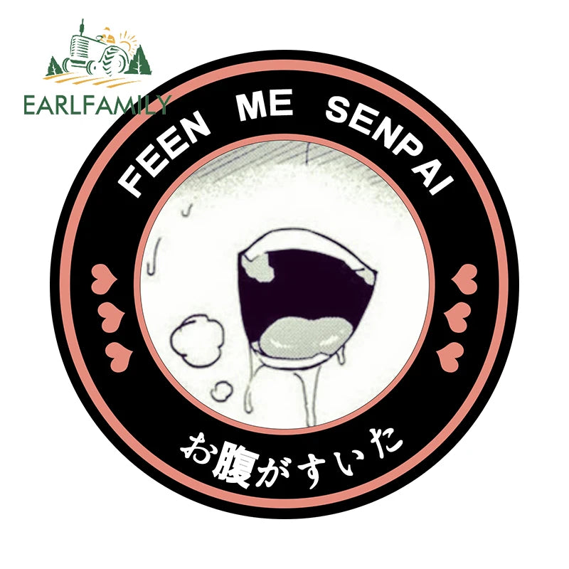 EARLFAMILY 13cm Feed Me Senpai Car Stickers Ahegao Windows Laptop Vinyl Car Wrap Decal Anime Waterproof Car Accessories