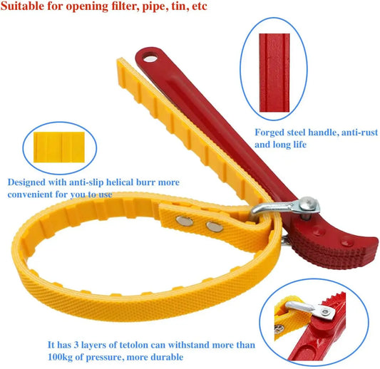 Belt Wrench Oil Filter Puller Strap Spanner Chain Wrench Strap Opener Adjustable Strap Opener Filter Disassembly Tool