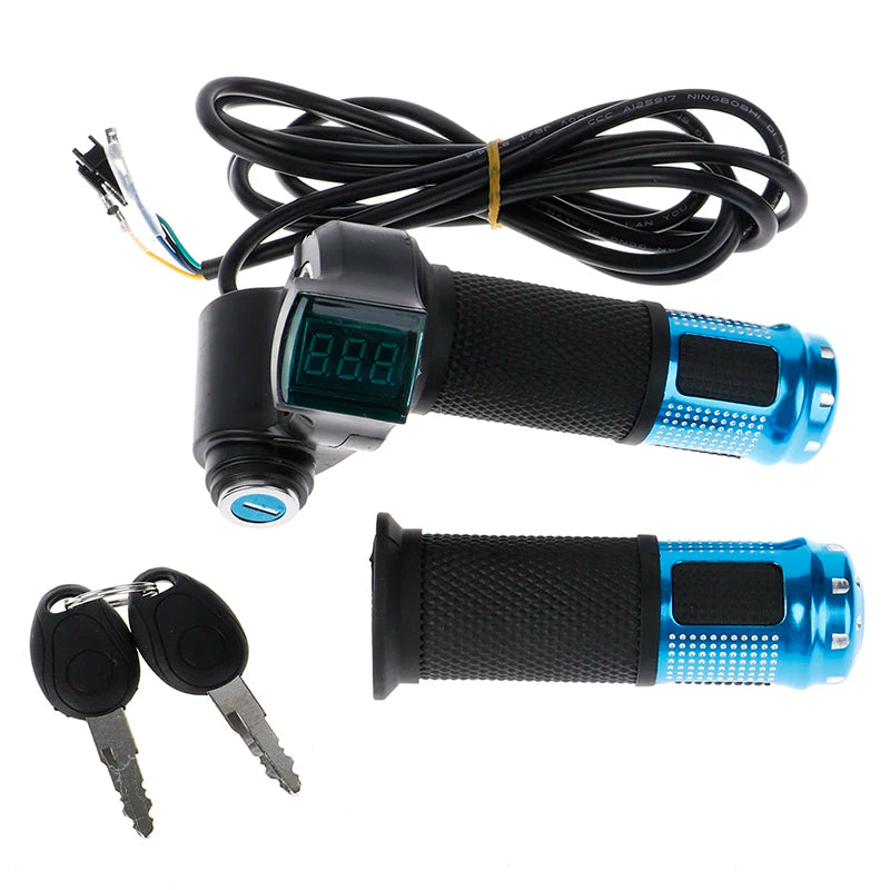 12V-96V E Bike Twist Throttle With Handle For Electric Bike Throttle With LCD Display Indicator Gas Handle Throttle Lock Key