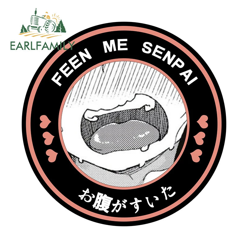 EARLFAMILY 13cm Feed Me Senpai Car Stickers Ahegao Windows Laptop Vinyl Car Wrap Decal Anime Waterproof Car Accessories
