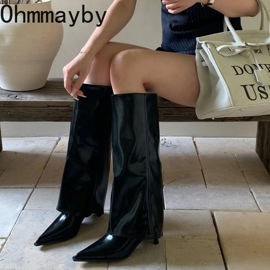 Designer Women Knee High Boots Fashion Pointed Toe Trouser Legs Long Booties Elegant High Heels Shoes Botas Mujer