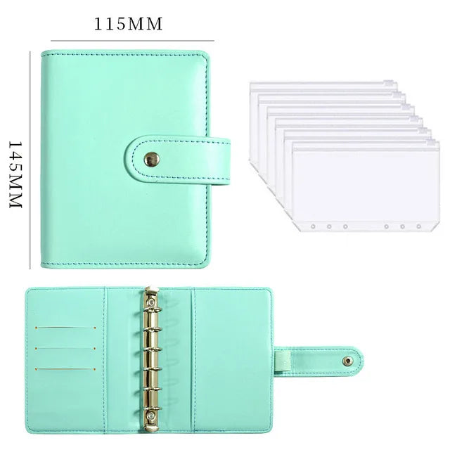 A7 PU Leather Notebook Binder Budget Plan Organizer Binder Cover 6 Binder Pockets And 12 Pcs Expense Budget Sheets Sticker