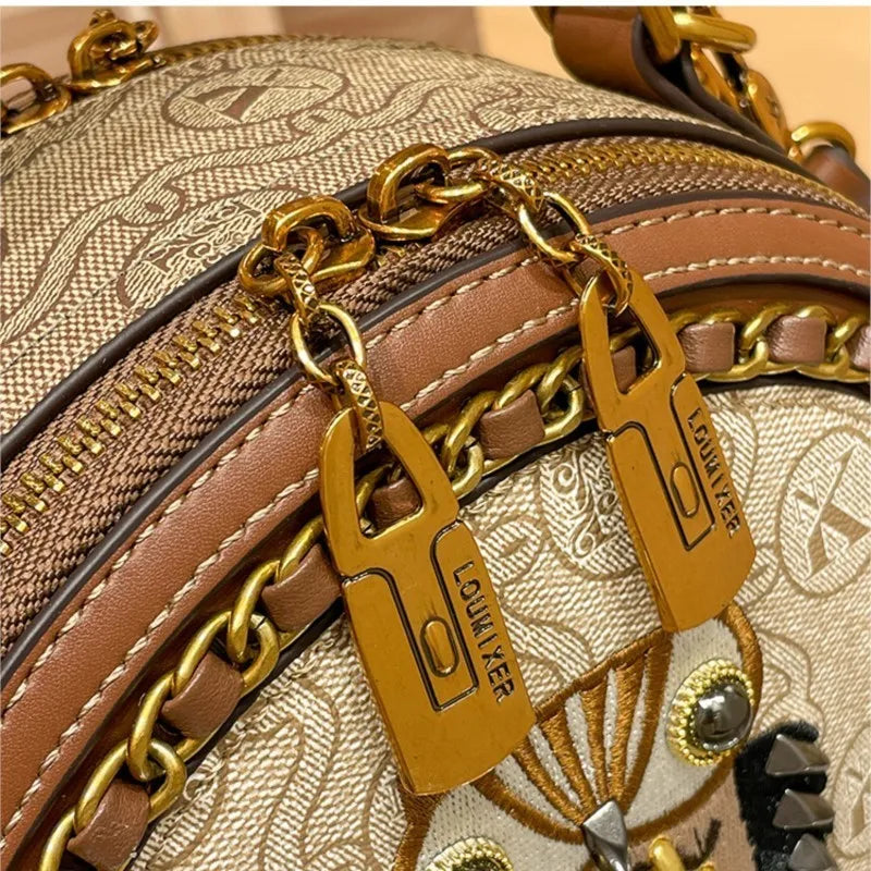 Brand Bag Women's 2024 New Designer High Quality Handheld Shoulder Bag Contrast Color Diagonal Cross Leather Small Round Bag