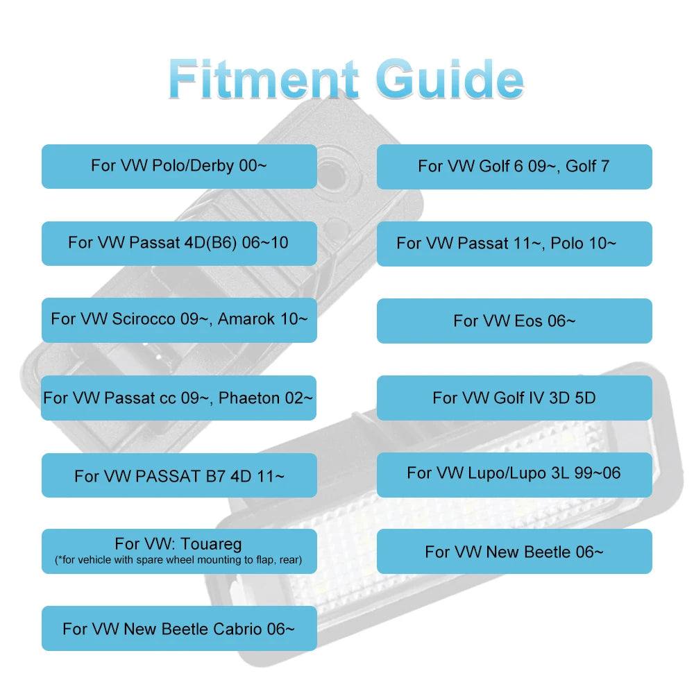 White License Plate Light For VW Passat CC Golf MK7 Seat Leon 1 Canbus No Error Bright LED License Plate Light