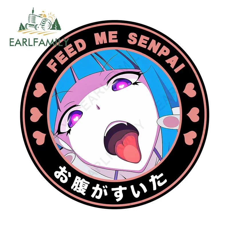 EARLFAMILY 13cm Feed Me Senpai Car Stickers Ahegao Windows Laptop Vinyl Car Wrap Decal Anime Waterproof Car Accessories