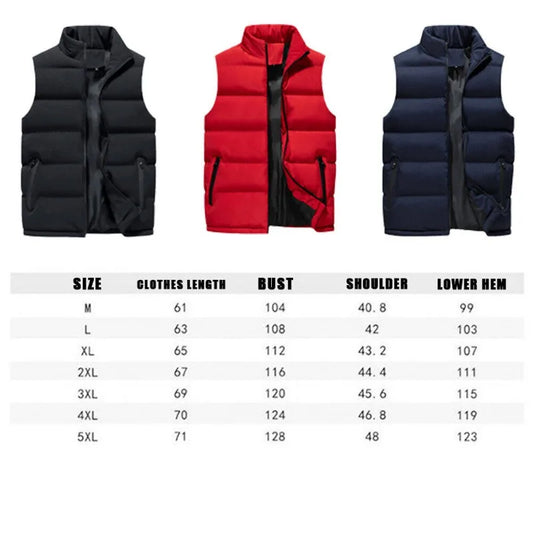 Men's Jacket Winter Warm Coats for Men Thickened Stand Collar Down Vest Oversized Jackets Puffer Vest Sleeveless Zipper Coat