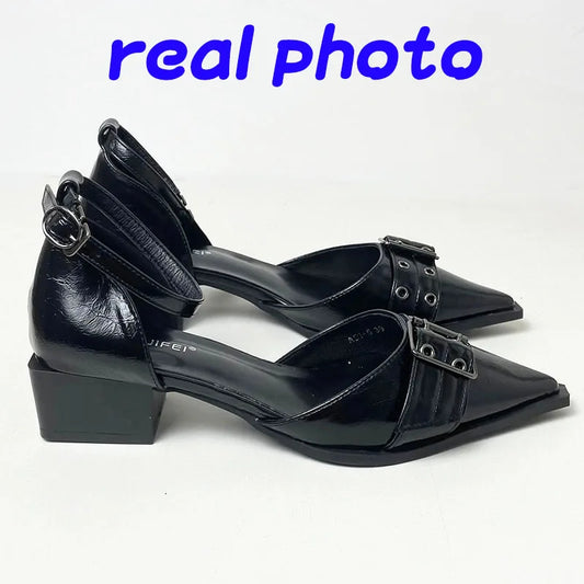 Female Pointed Toe Footwear Ankle Strap Ladies Medium Heels Shoes Shallow New 2025 Fashion Buckle Women 4cm Heels Pumps Shoes