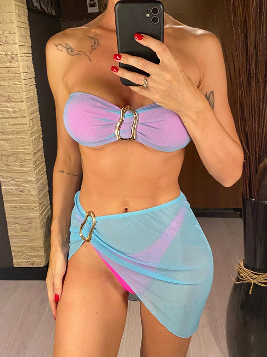 Sexy Bandeau With Skirt Splicing Bikini Female Swimsuit Women Swimwear Three-pieces Bikini set Bather Bathing Suit Swim V5640