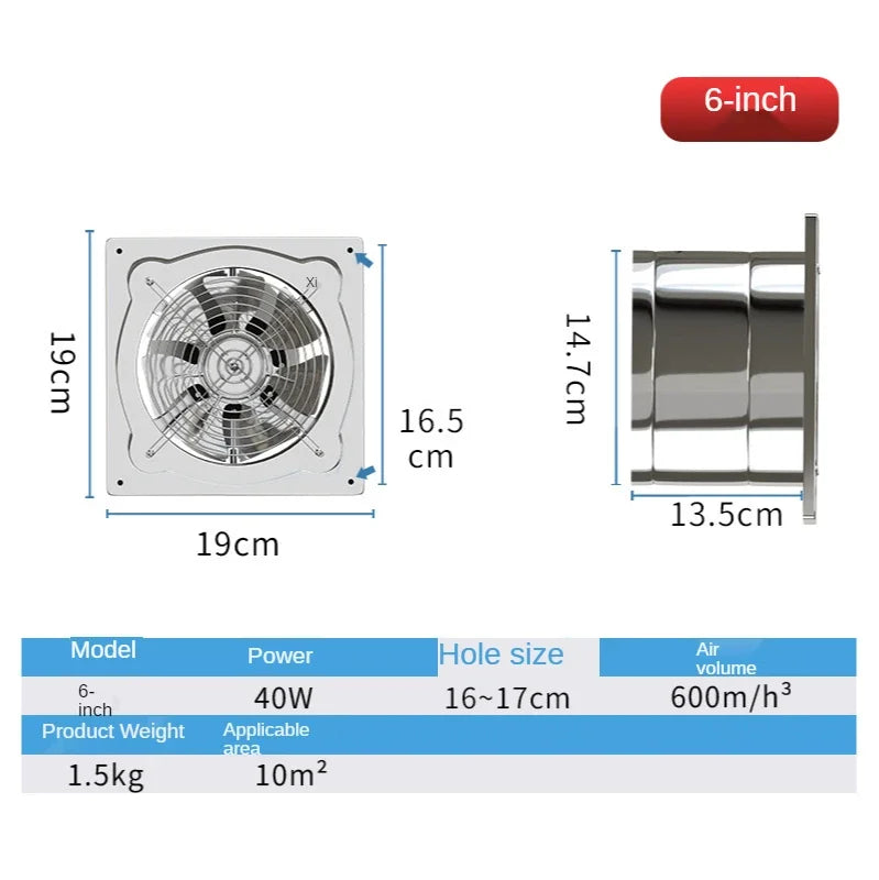 6/7inch Inline Extractor Exhaust fan Ventilation Pipe Fan Bathroom Kitchen Wall Window Stainless Steel Attic Ventilator