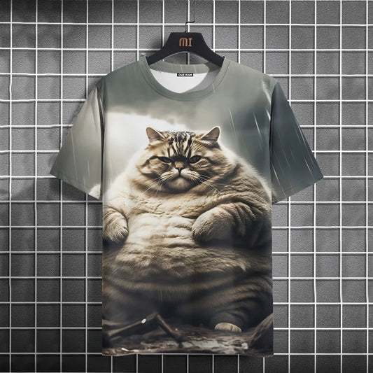 Summer Men's T-Shirt Funny Cat Print Oversized Short Sleeve Man T-Shirt Round Neck Casual Men Women Tee Neutral Clothing 2024