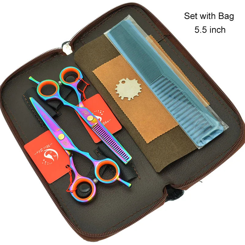 Meisha 5.5 inch Rainbow Hair Cutting Thinning Scissors Set Japanese Steel Hairdressing Shears Barber Salon Haircut Tools A0026A