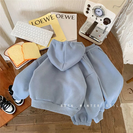 Kids Sweatshirt Sets Autumn Winter Thick Warm Outfits Boys Girls Bear Print Pullover+Pants 2Pcs Baby Causal Long Sleeve Suits