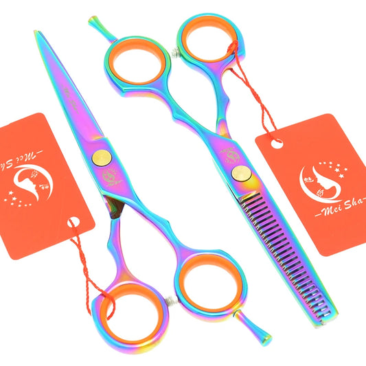 Meisha 5.5 inch Rainbow Hair Cutting Thinning Scissors Set Japanese Steel Hairdressing Shears Barber Salon Haircut Tools A0026A