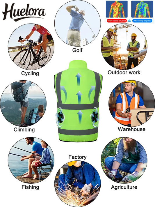 Cool Vest Summer Cooling Fan Waistcoat Reflective Stripe Work Clothes 5V USB Charging Conditioning Clothes Cooling Vest