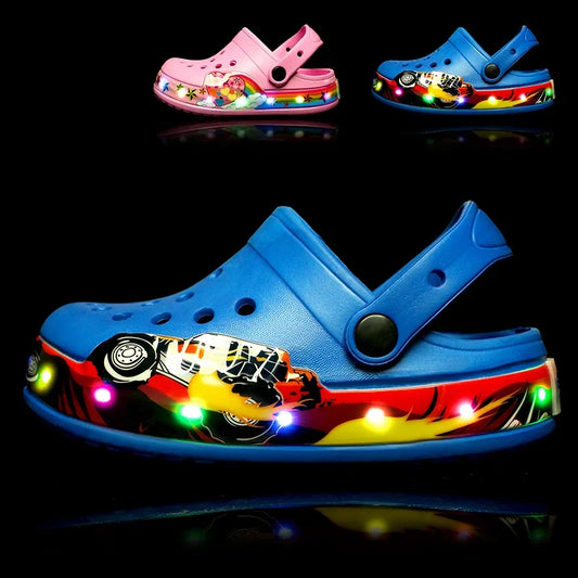 LED Flashing Girl Boy Kids Sneaker Hole Sandals First Walker Children's Boots In Summer Hollow Baby Beach Shoes