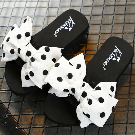Slippers Women Wear Summer New Fashion Sandal Beach Slides Polka Dot Bow Shoes Comfortable Platform Flip Flops Woman's Sandalia