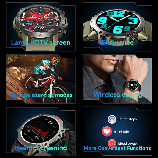 AMOLED SmartWatch Rugged Military BT Call Smart Watch Sports Fitness Tracker 1.53 inch 360*360 HD Screen 30 Days Standby Men