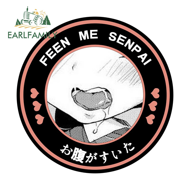 EARLFAMILY 13cm Feed Me Senpai Car Stickers Ahegao Windows Laptop Vinyl Car Wrap Decal Anime Waterproof Car Accessories