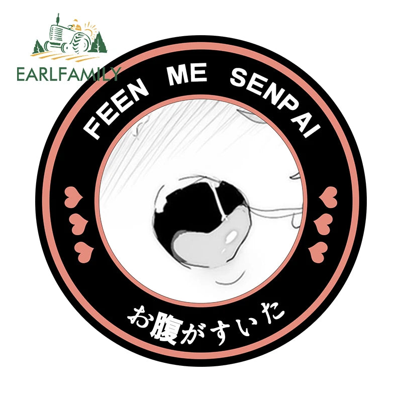 EARLFAMILY 13cm Feed Me Senpai Car Stickers Ahegao Windows Laptop Vinyl Car Wrap Decal Anime Waterproof Car Accessories