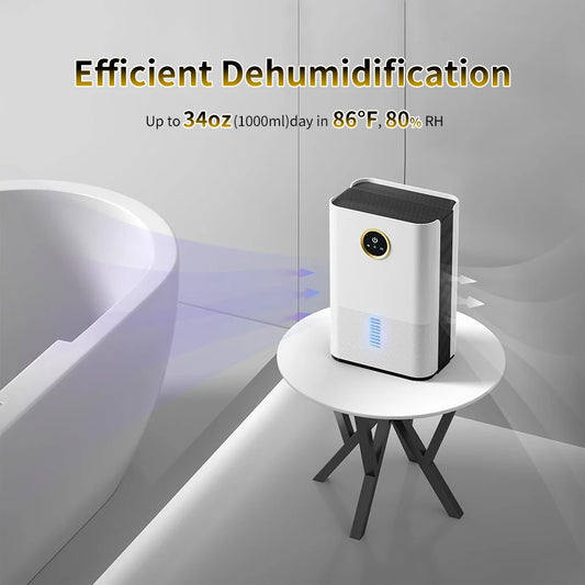 Portable Air Dehumidifier, Quiet Moisture Absorber with Auto/Manual Drainage for Home, Bedroom, Office, Kitchen - EU/US Plug