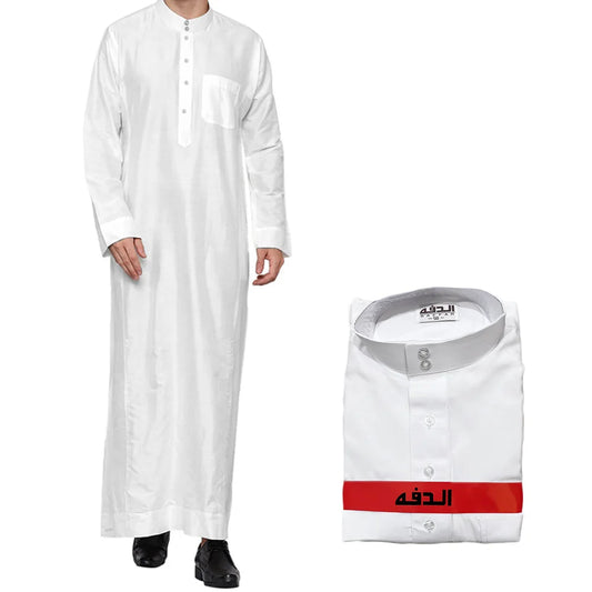 Polyester Muslim Men's Robes Qatar Stand Collar Robe Pocket Design Arab Middle Eastern Menswear Muslim Fashion Arabic