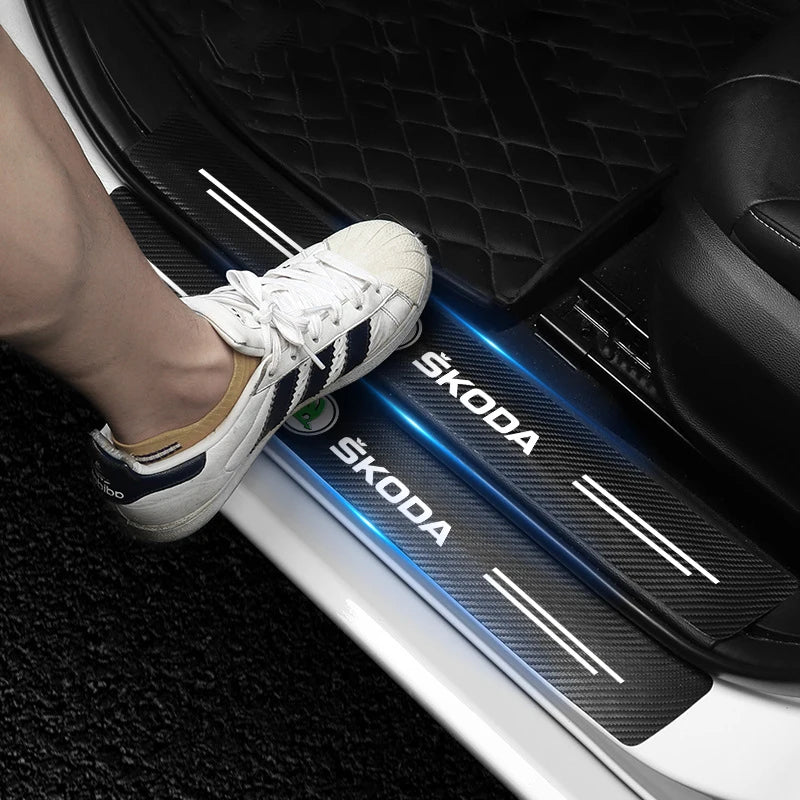 4PCS Carbon Fiber Car Sticker Auto Door Threshold Waterproof Stickers For Skoda Octavia MK2 MK3 2 3 A7 Fabia Karoq Kodiaq Rapid