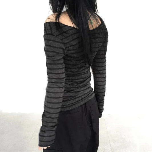 Casual Basic Striped T Shirt Slim O-Neck Long Sleeve Tees Women 2024 Autumn Spring Fashion Streetwear Ladies Underwear