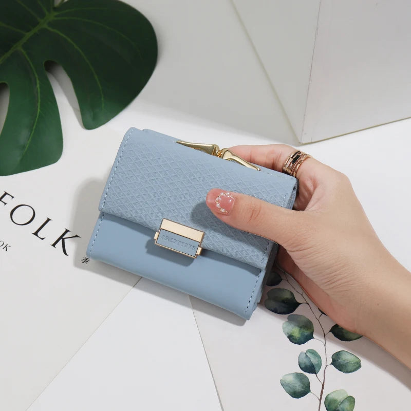 Purse Women's Short Korean PU plaid buckle triple Fold bag Folding niche fashion trend All-in-one Student Coin Coin Purse Women'