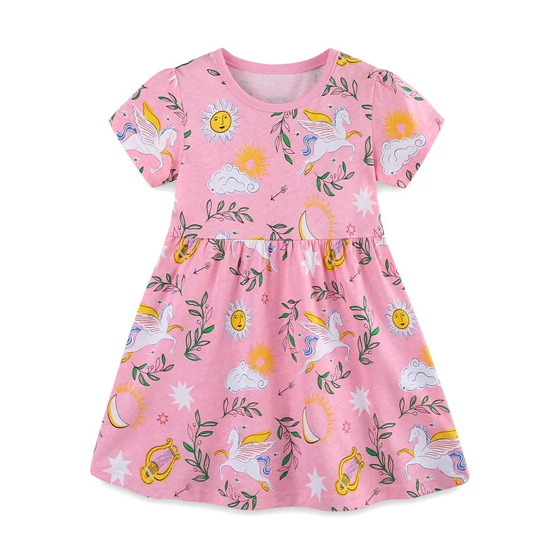 2-7T Jumping Meters Rainbow Short Sleeve Baby Princess Dresses Summer Girls Party Dress Children Clothing Toddler Dresses