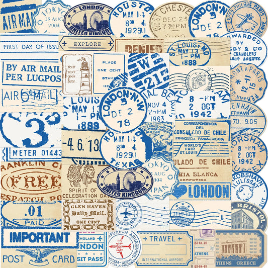 50PCS Travel Ticket Sticker Retro Style Handbook Material Phone Case Laptop Luggage Decorative Stickers