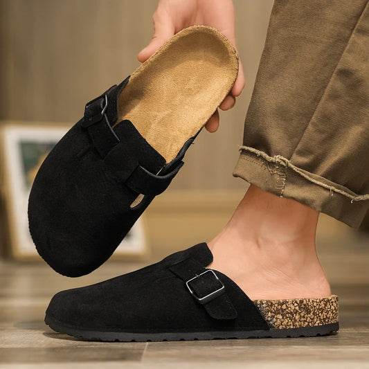 Plus Size 47 Men Half Shoes Casual Loafers Cork Clogs Slippers Fashion Suede Slip-on Flat Sandals soft-Soled Casual Sandals