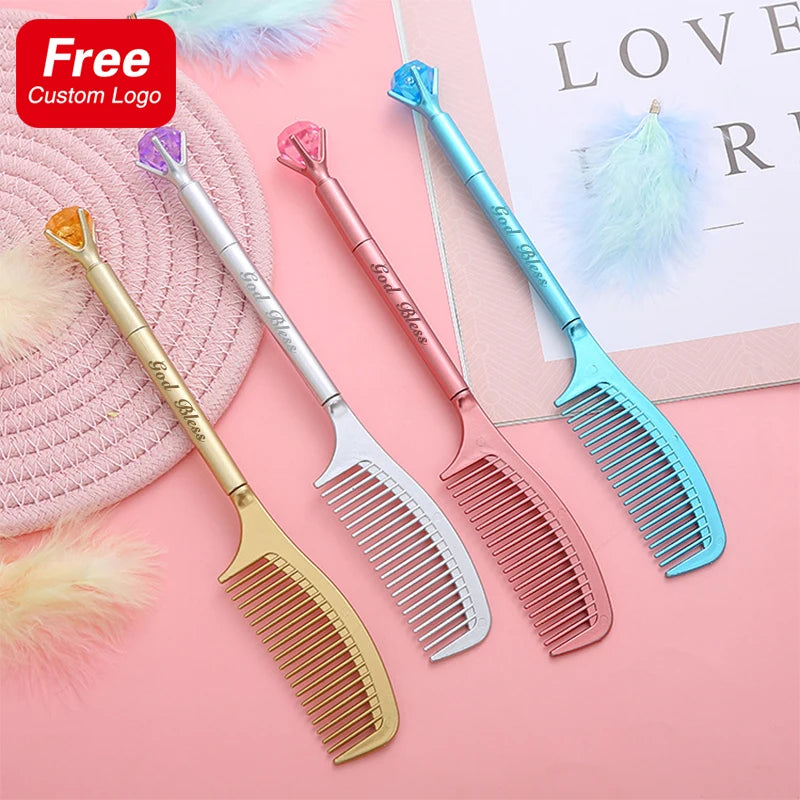 Custom Logo Diamond Comb Gel Pens Cute Signature Pen Kids School Supplies Unique Pen Cheap Kawaii Stationery Office Accessories