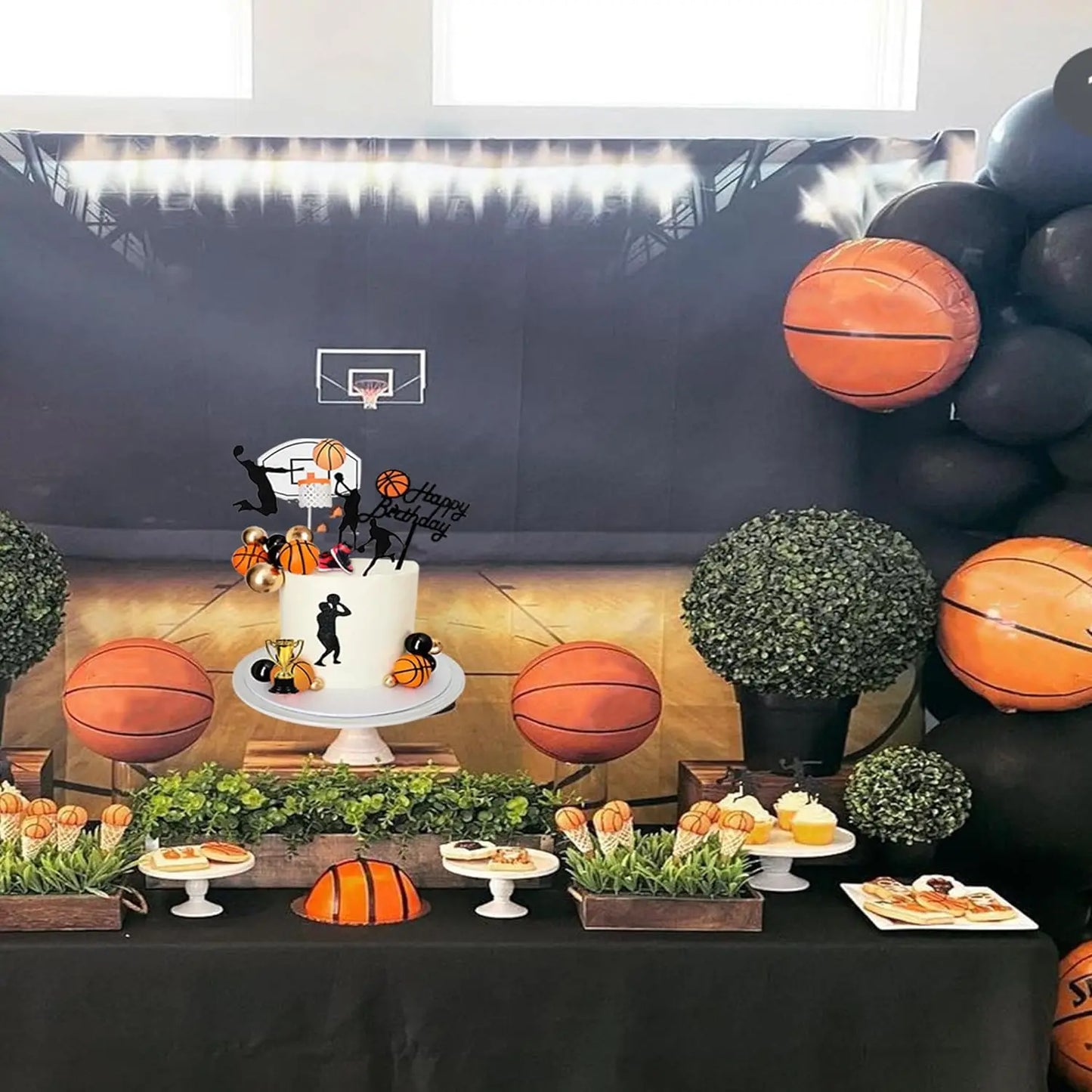 25 PCS Basketball Cake Toppers Black Gold Balls Cake Decorations Basketball Sports Theme Cake Decoration for Boy Birthday Party
