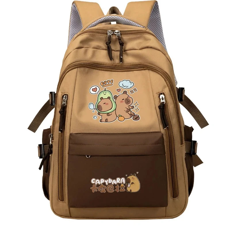 Capybara School Backpack Teens Girls School Bags Set Casual Daypack Kids 3Pcs Book Bag Kawaii Children Schoolbag Travel Backpack