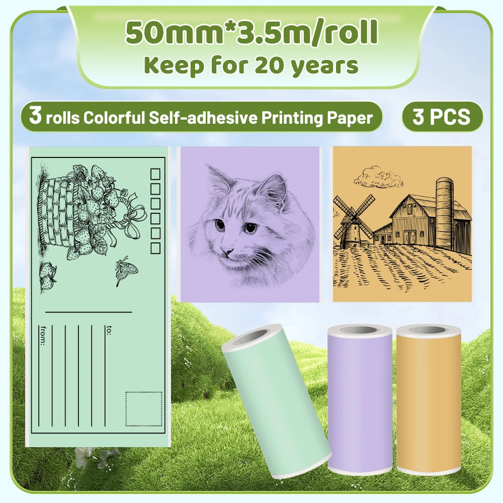 Phomemo T02 Thermal Printer Paper Thermal Sticker BPA Free for Journal Photo Picture Texts Study Notes To Do List 3rolls/box