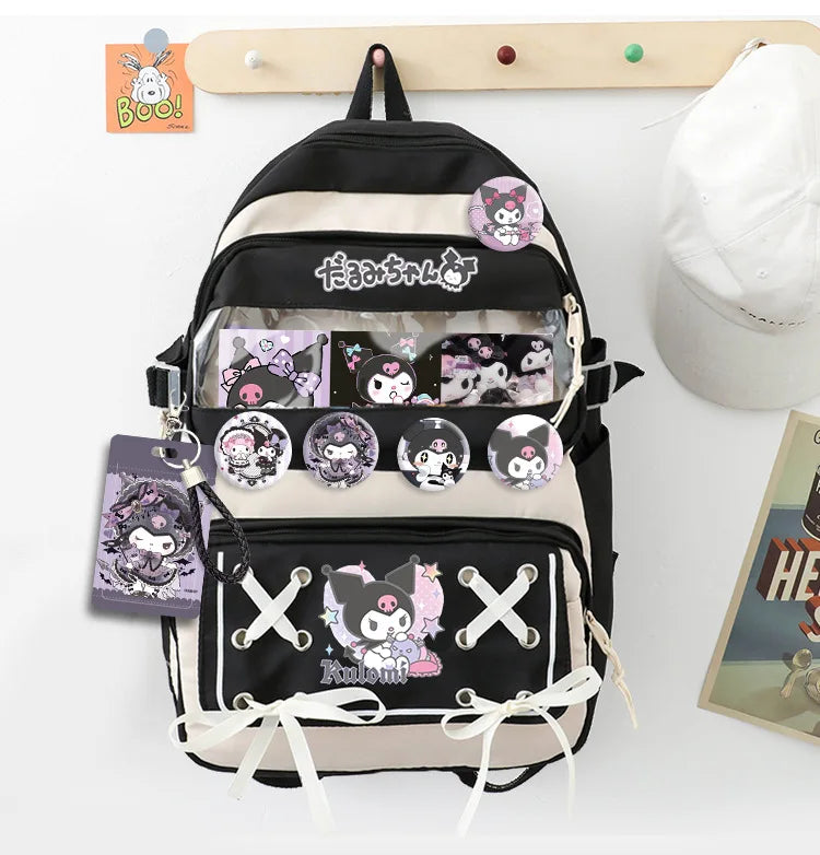 Anime Kuromi Cinnamoroll Melody Backpack Students Book School Bag Kawaii Girls Laptop With Badages