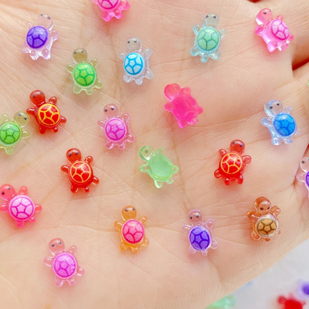 100Pcs Cute Resin Cartoon Little Turtle Nail Art Resin Designer Charms DIY Craft For Nail 3D Decorations Jewelry