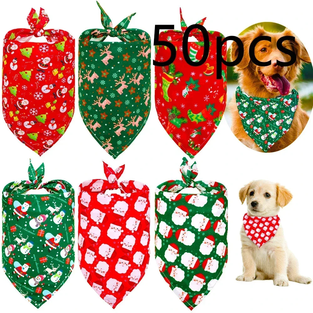 New 50/100pcs Christmas Dog Bandana Christmas Pet Supplies Dog Accessories Pet Dog Bandanas Scarf Small Dog Cat Puppy Bandana