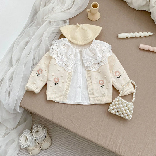 MILANCEL New 2024 Autumn Baby Girls Shirt 0-3Y Sweet Double Layer Lace Turn Down Collar Blouse Toddler Long Sleeve Base Top