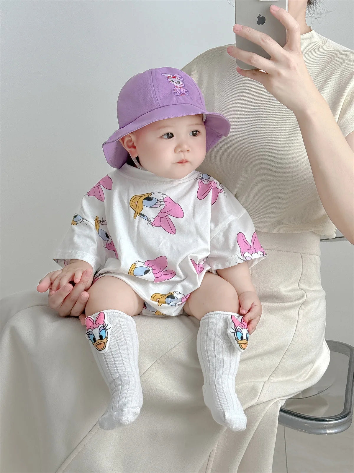 Baby Girl Jumpsuit Boys Romper Sock Hat 3pcs Newborn Clothes Set Cotton Cartoon Daisy Donald Duck Infant Toddler Bodysuit Outfit