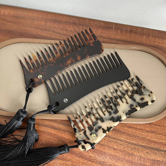 Retro Wide Large Tooth Pocket Hair Comb Acetate Tortoise Shell Anti-static Handmade Marble Leopard Print Hairdressing Combs