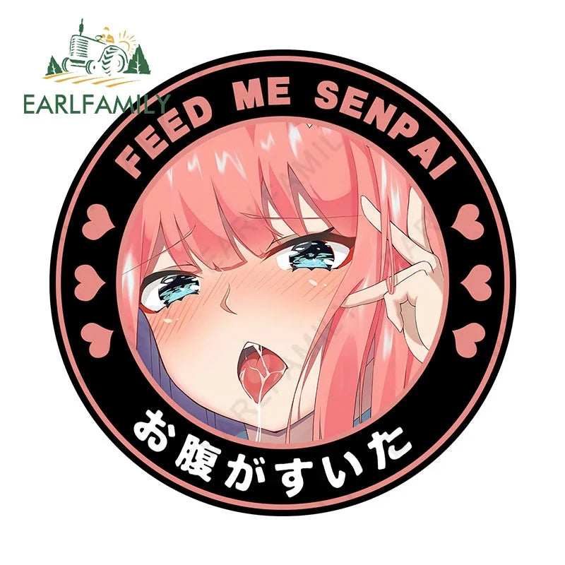 EARLFAMILY 13cm Feed Me Senpai Car Stickers Ahegao Windows Laptop Vinyl Car Wrap Decal Anime Waterproof Car Accessories