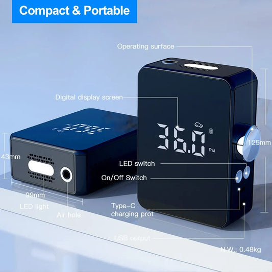 Inflatable Pump Portable Mini Handheld Wireless Charging Digital Display Car Bicycle Tire Electric Pump Air Pump Combination
