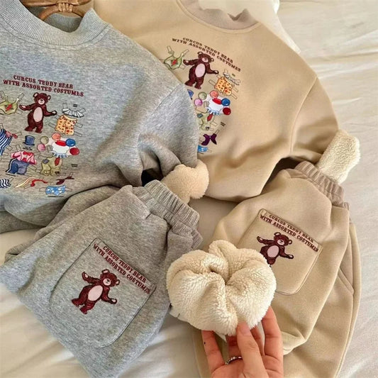 Boys Girls Padded Fashion Sets Children Autumn Winter Cartoon Suits Kids Casual Sweatshirt+Pants 2Pcs Outfits New Trend Clothing
