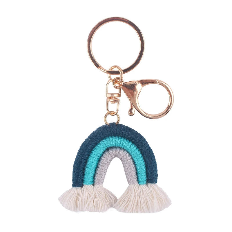 Lovely Hand Knitted Rainbow Tassel Keychain For Women Girl Cute Weave Key Ring Pendant Handbag Hanging Decoration Car Key Charms