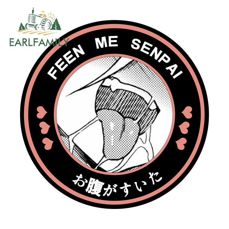 EARLFAMILY 13cm Feed Me Senpai Car Stickers Ahegao Windows Laptop Vinyl Car Wrap Decal Anime Waterproof Car Accessories