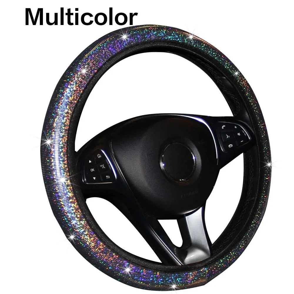 Rhinestone Crystal Car Steering Wheel Cover, PU Leather, Fits Car Accessories and Car Styling, Enhances Luxury and Comfort